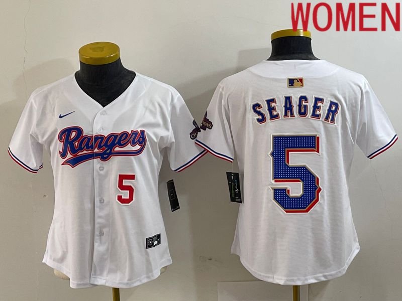Women Texas Rangers #5 Seager White Champion Game Nike 2024 MLB Jersey style 2